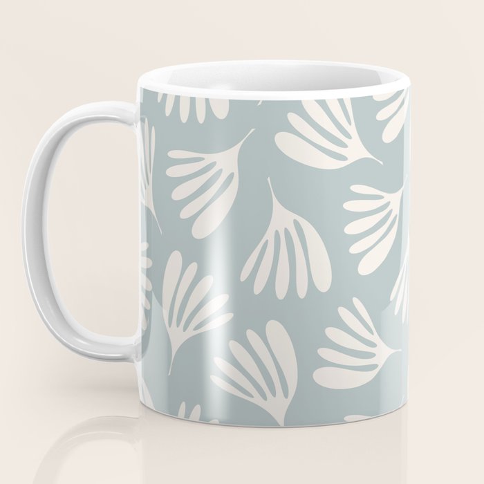 Wispy Leaves Contemporary Abstract Pattern in Light Blue-Gray and Cream Coffee Mug Gallery Image 3