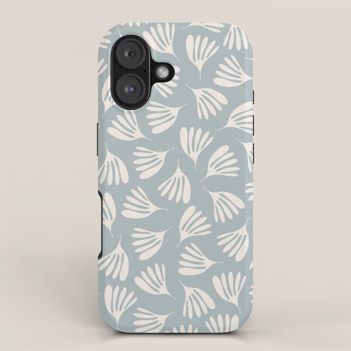 Wispy Leaves Contemporary Abstract Pattern in Light Blue-Gray and Cream iPhone Case Gallery Image 1