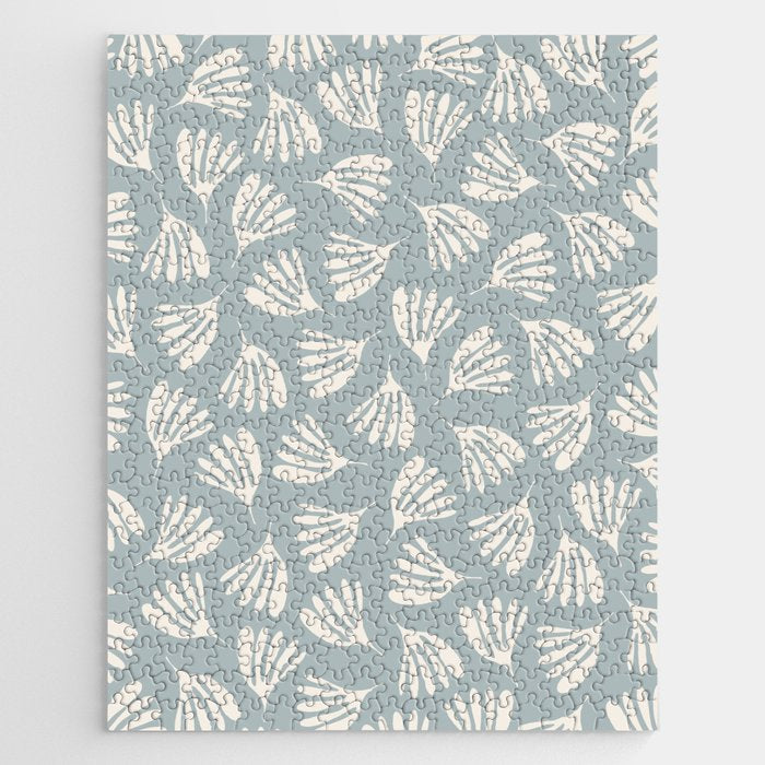 Wispy Leaves Contemporary Abstract Pattern in Light Blue-Gray and Cream Jigsaw Puzzle Gallery Image 1