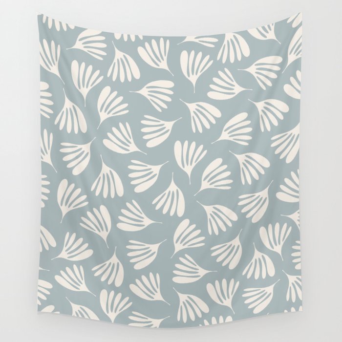 Wispy Leaves Contemporary Abstract Pattern in Light Blue-Gray and Cream Wall Tapestry Gallery Image 4