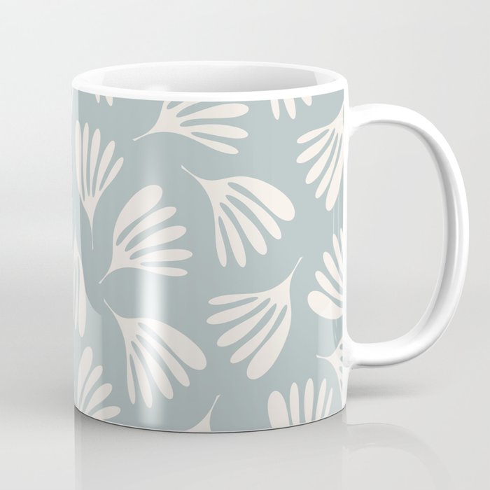 Wispy Leaves Contemporary Abstract Pattern in Light Blue-Gray and Cream Coffee Mug Gallery Image 1