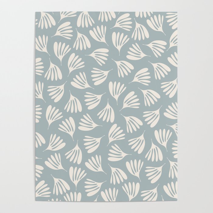 Wispy Leaves Contemporary Abstract Pattern in Light Blue-Gray and Cream Poster Gallery Image 4