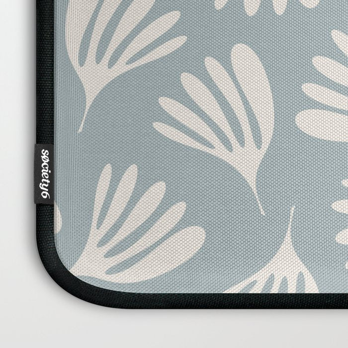 Wispy Leaves Contemporary Abstract Pattern in Light Blue-Gray and Cream Laptop Sleeve Gallery Image 3