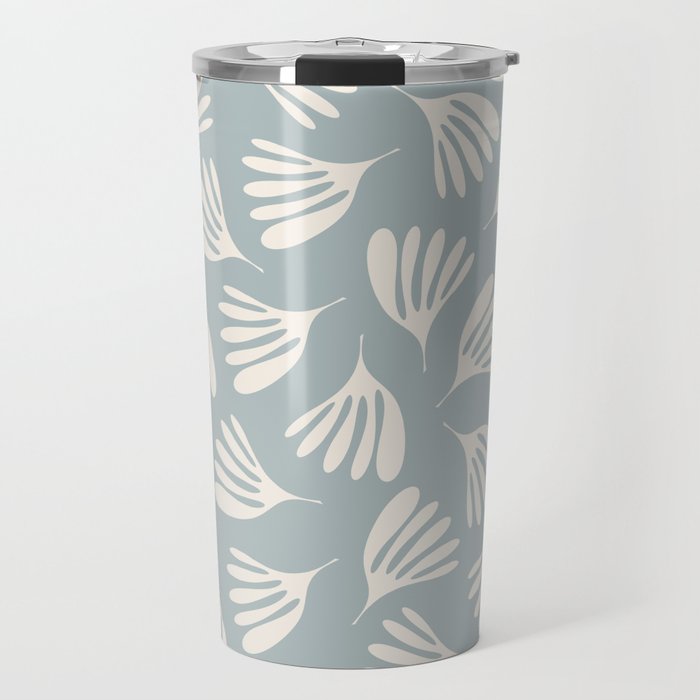 Wispy Leaves Contemporary Abstract Pattern in Light Blue-Gray and Cream Travel Mug Gallery Image 1