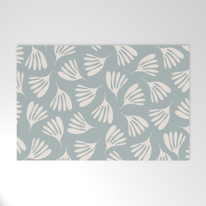 Wispy Leaves Contemporary Abstract Pattern in Light Blue-Gray and Cream Welcome Mat Gallery Image 1