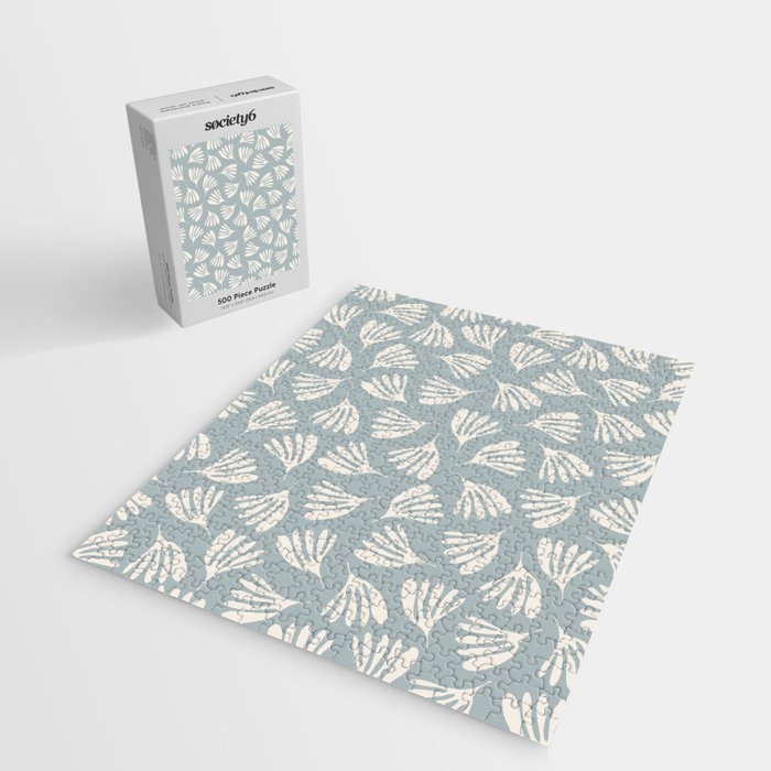 Wispy Leaves Contemporary Abstract Pattern in Light Blue-Gray and Cream Jigsaw Puzzle Gallery Image 2
