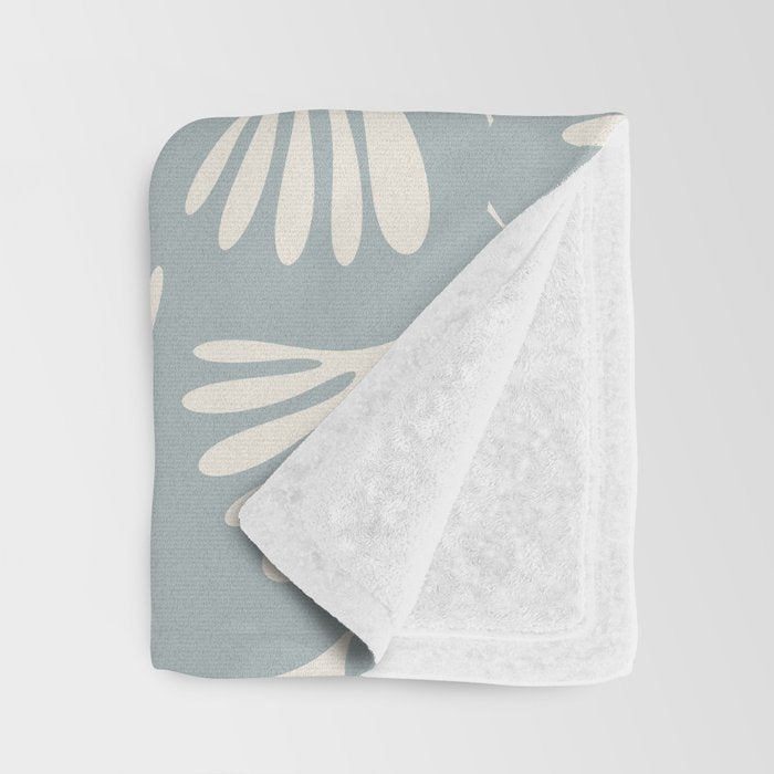 Wispy Leaves Contemporary Abstract Pattern in Light Blue-Gray and Cream Throw Blanket Gallery Image 3