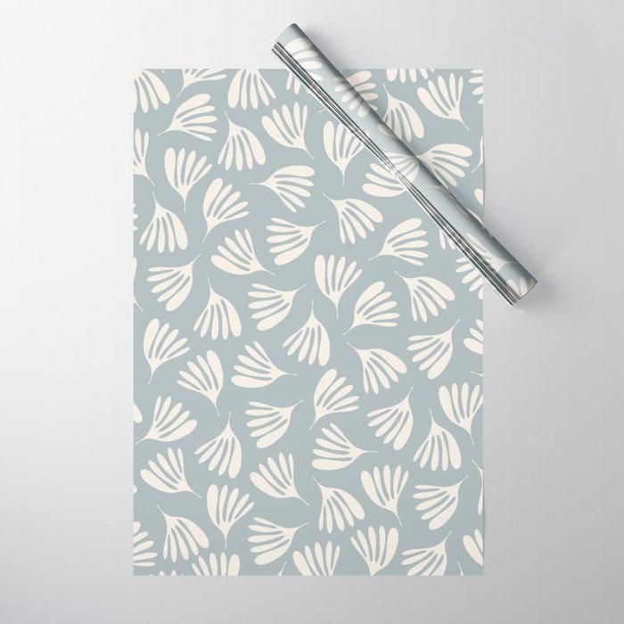 Wispy Leaves Contemporary Abstract Pattern in Light Blue-Gray and Cream Wrapping Paper Gallery Image 1