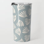 Wispy Leaves Contemporary Abstract Pattern in Light Blue-Gray and Cream Travel Mug Gallery Image 3