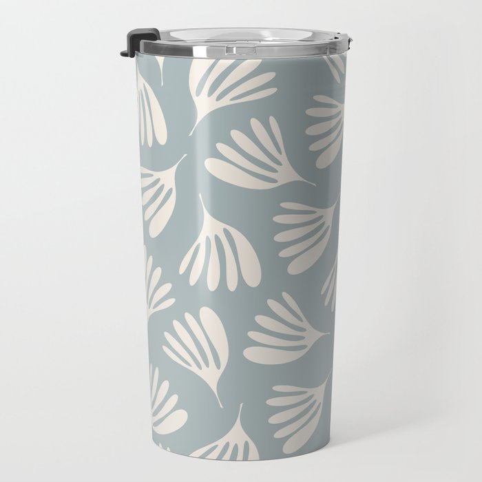 Wispy Leaves Contemporary Abstract Pattern in Light Blue-Gray and Cream Travel Mug Gallery Image 3
