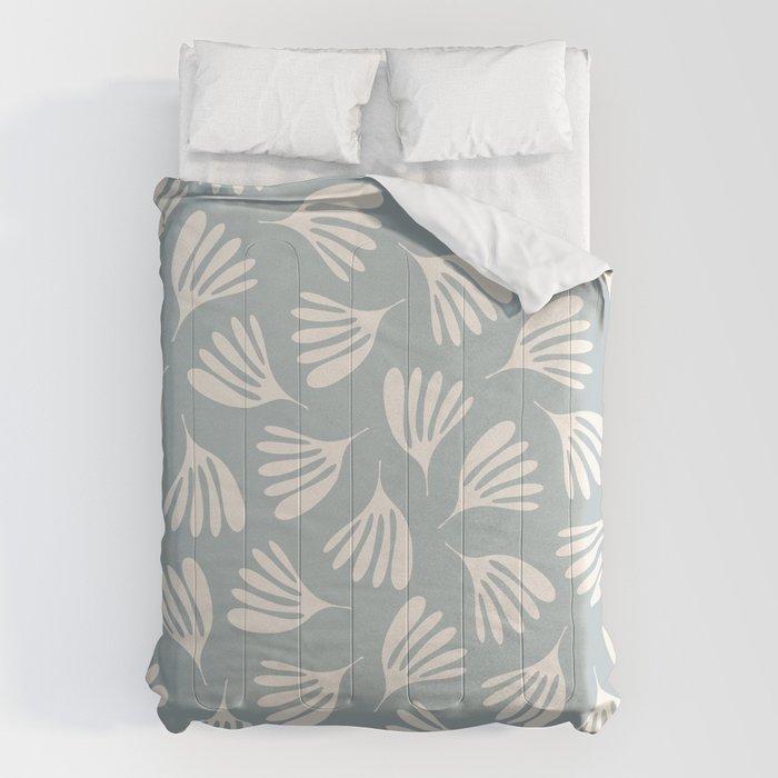 Wispy Leaves Contemporary Abstract Pattern in Light Blue-Gray and Cream Comforter Gallery Image 6