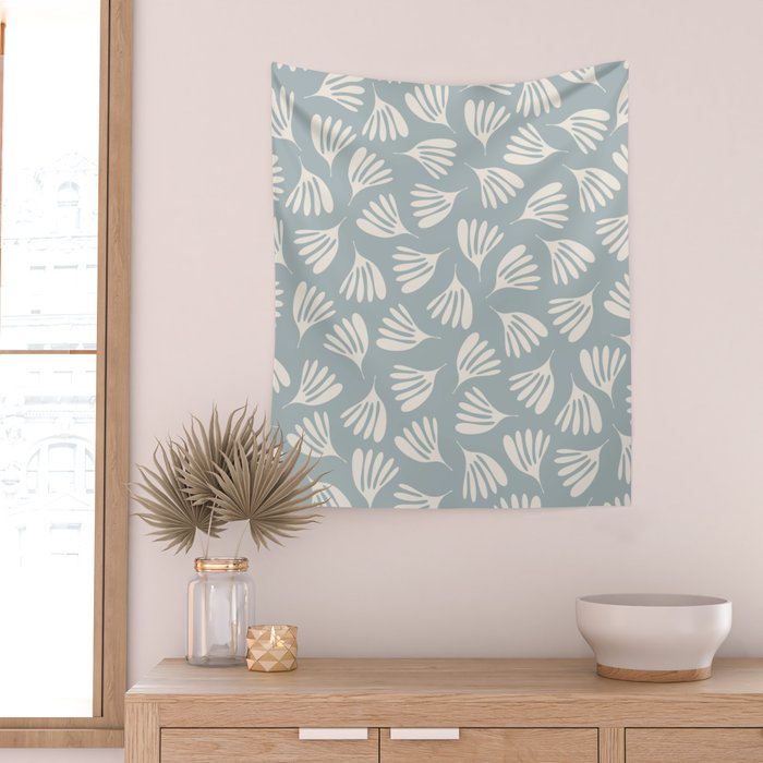 Wispy Leaves Contemporary Abstract Pattern in Light Blue-Gray and Cream Wall Tapestry Gallery Image 2