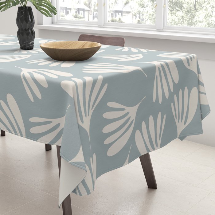 Wispy Leaves Contemporary Abstract Pattern in Light Blue-Gray and Cream Tablecloth Gallery Image 3
