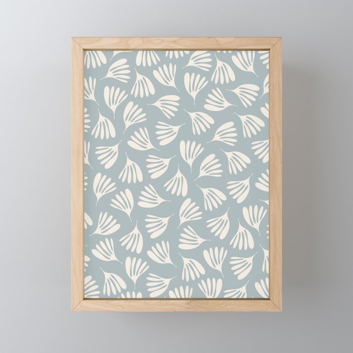 Wispy Leaves Contemporary Abstract Pattern in Light Blue-Gray and Cream Mini Art Print Gallery Image 1