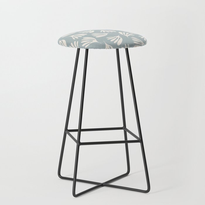 Wispy Leaves Contemporary Abstract Pattern in Light Blue-Gray and Cream Stool Gallery Image 1