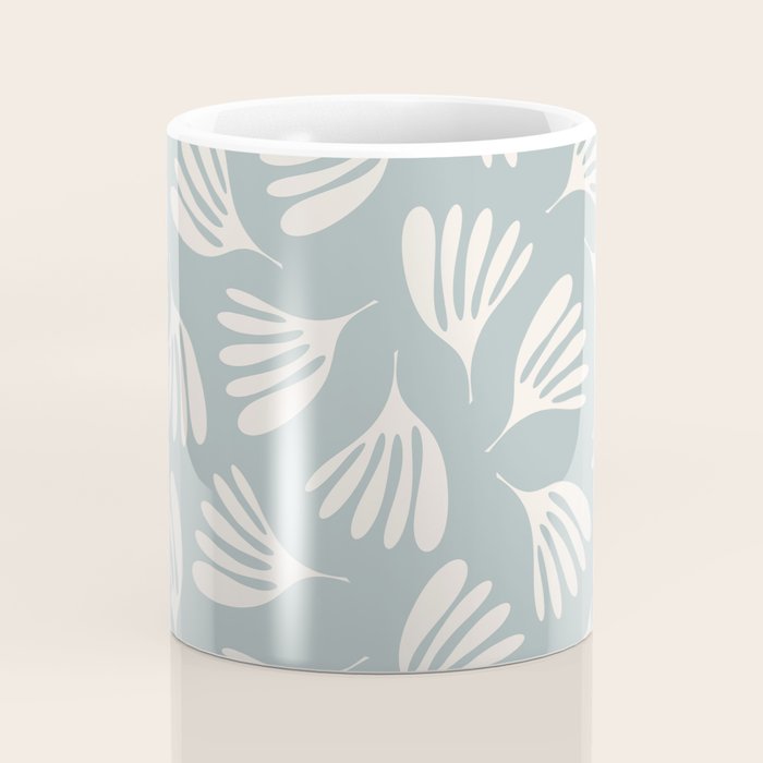 Wispy Leaves Contemporary Abstract Pattern in Light Blue-Gray and Cream Coffee Mug Gallery Image 4