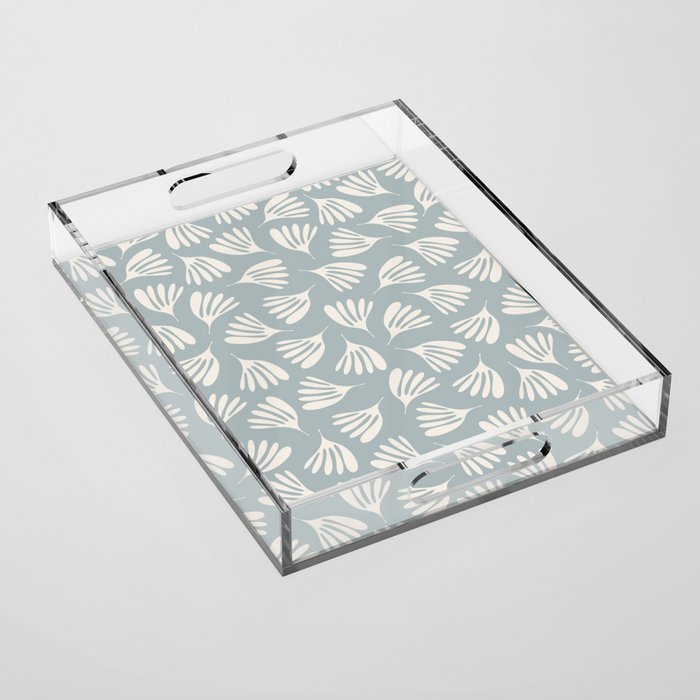Wispy Leaves Contemporary Abstract Pattern in Light Blue-Gray and Cream Acrylic Tray Gallery Image 1