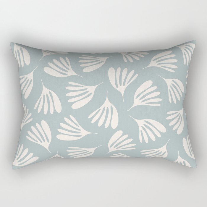 Wispy Leaves Contemporary Abstract Pattern in Light Blue-Gray and Cream Rectangular Pillow Gallery Image 1