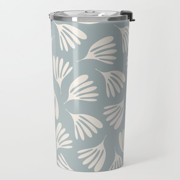 Wispy Leaves Contemporary Abstract Pattern in Light Blue-Gray and Cream Travel Mug Gallery Image 2
