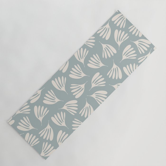 Wispy Leaves Contemporary Abstract Pattern in Light Blue-Gray and Cream Yoga Mat Gallery Image 1