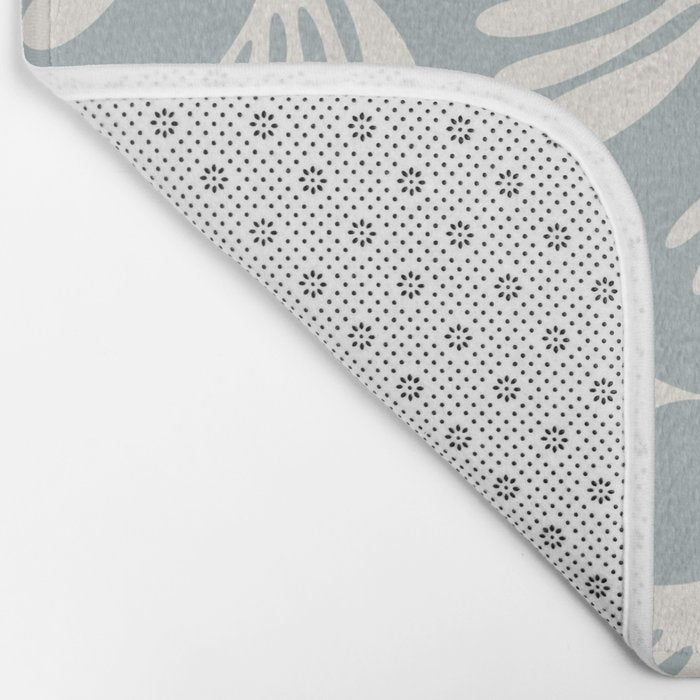 Wispy Leaves Contemporary Abstract Pattern in Light Blue-Gray and Cream Bath Mat Gallery Image 2