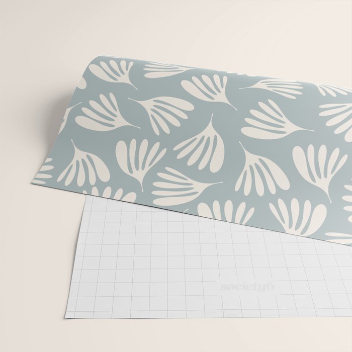 Wispy Leaves Contemporary Abstract Pattern in Light Blue-Gray and Cream Wrapping Paper Gallery Image 2