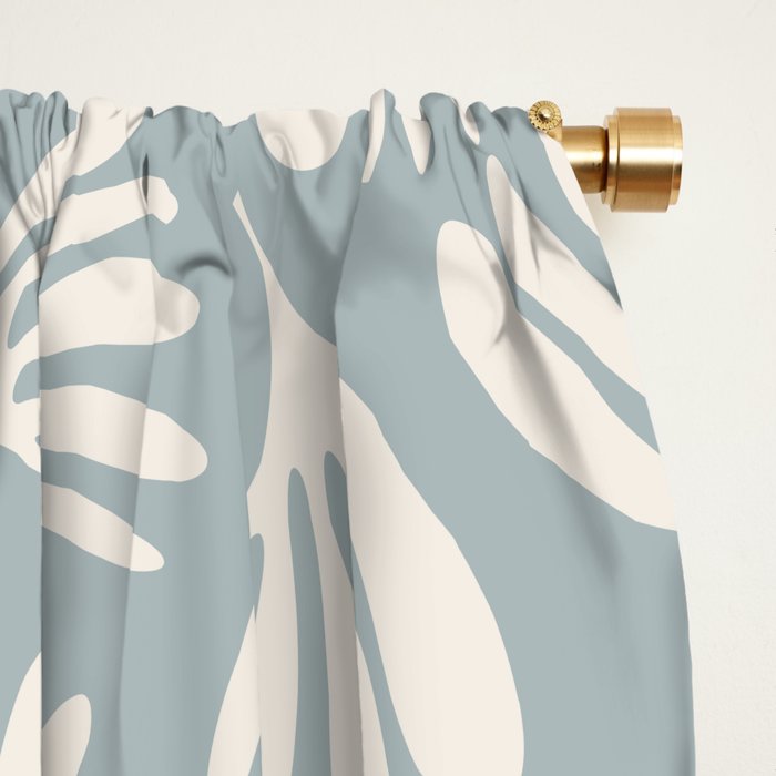Wispy Leaves Contemporary Abstract Pattern in Light Blue-Gray and Cream Window Curtain Gallery Image 2