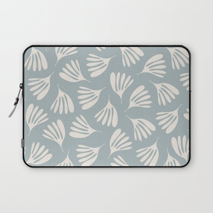 Wispy Leaves Contemporary Abstract Pattern in Light Blue-Gray and Cream Laptop Sleeve Gallery Image 1