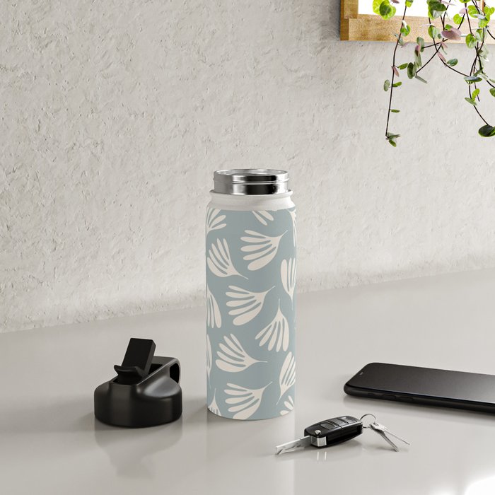 Wispy Leaves Contemporary Abstract Pattern in Light Blue-Gray and Cream Water Bottle Gallery Image 4