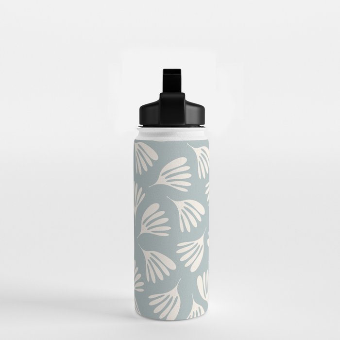 Wispy Leaves Contemporary Abstract Pattern in Light Blue-Gray and Cream Water Bottle Gallery Image 2