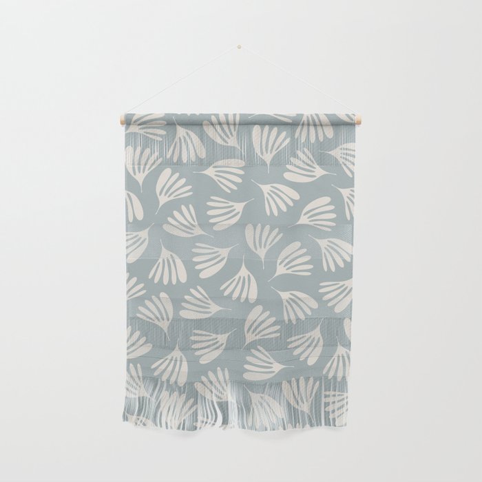 Wispy Leaves Contemporary Abstract Pattern in Light Blue-Gray and Cream Wall Hanging Gallery Image 1