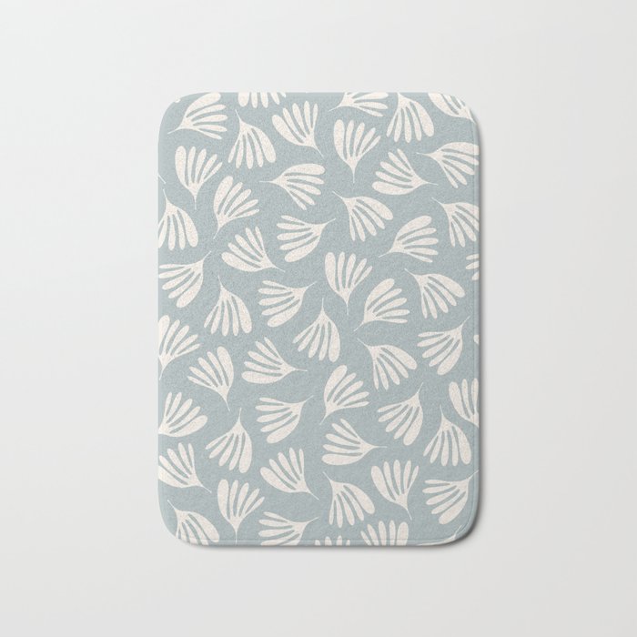 Wispy Leaves Contemporary Abstract Pattern in Light Blue-Gray and Cream Bath Mat Gallery Image 1
