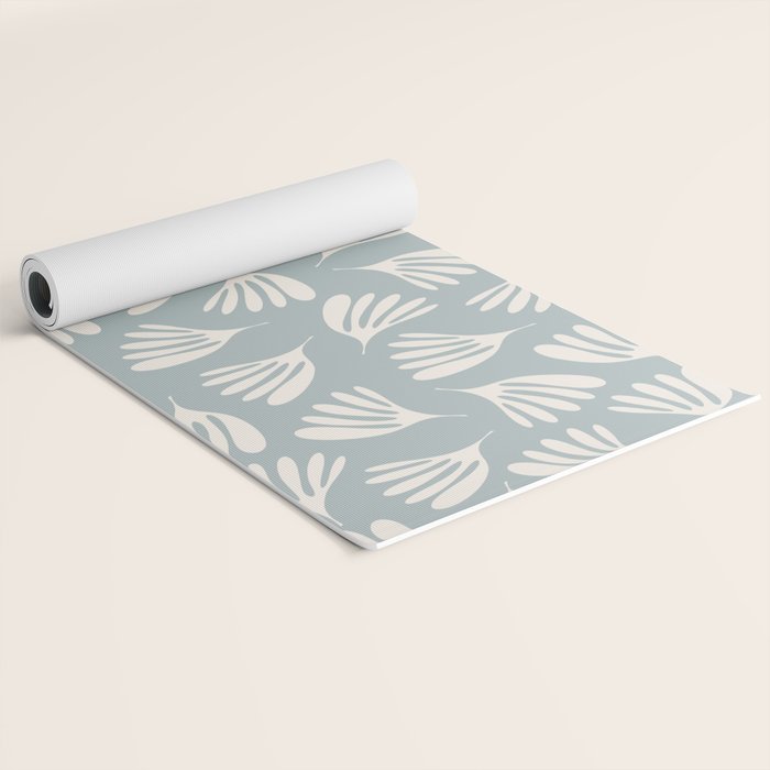 Wispy Leaves Contemporary Abstract Pattern in Light Blue-Gray and Cream Yoga Mat Gallery Image 2