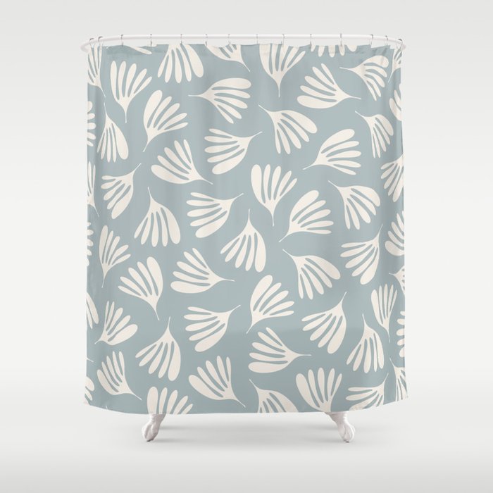 Wispy Leaves Contemporary Abstract Pattern in Light Blue-Gray and Cream Shower Curtain Gallery Image 1