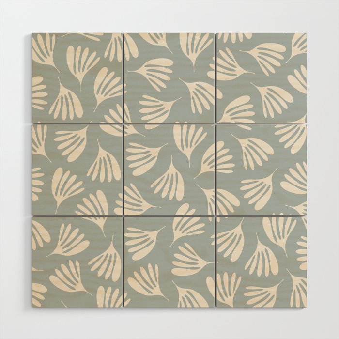Wispy Leaves Contemporary Abstract Pattern in Light Blue-Gray and Cream Wood Wall Art Gallery Image 1