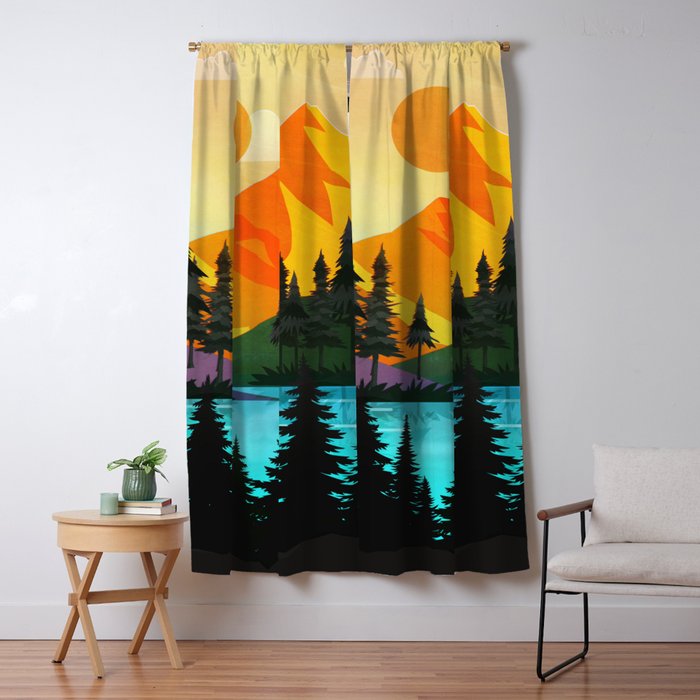 Colorful sunset near the peaceful forest lake Window Curtain Gallery Image 5