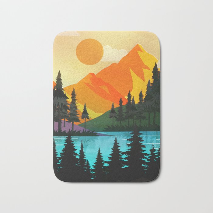 Colorful sunset near the peaceful forest lake Bath Mat