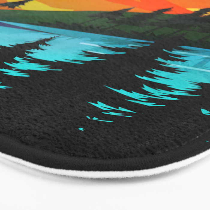 Colorful sunset near the peaceful forest lake Bath Mat Gallery Image 3
