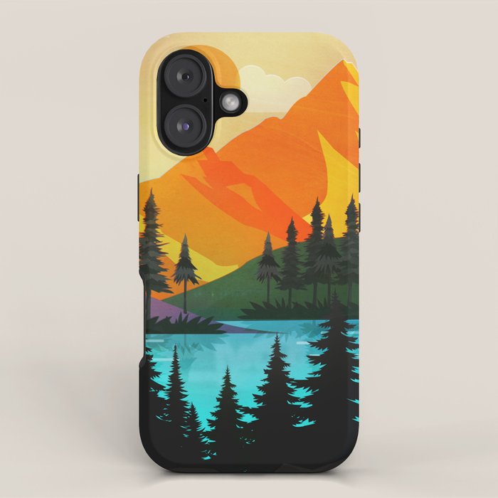 Colorful sunset near the peaceful forest lake iPhone Case Gallery Image 1