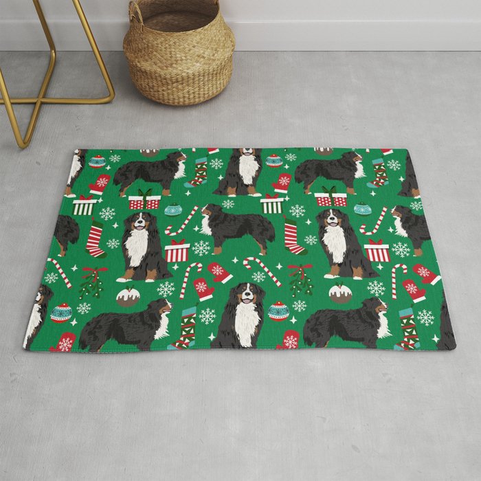 Bernese Mountain Dog christmas dog breed gifts mittens stockings presents candy canes Rug Gallery Image 1