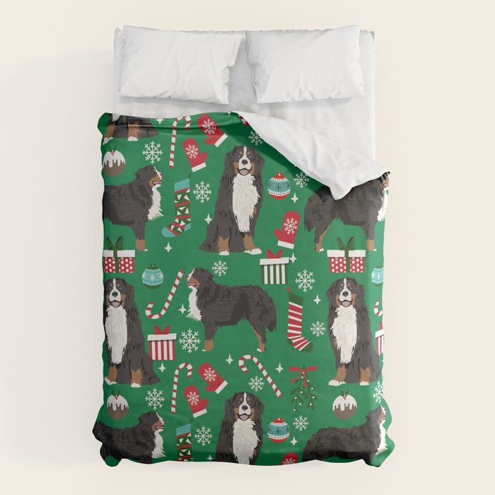 Bernese Mountain Dog christmas dog breed gifts mittens stockings presents candy canes Duvet Cover Gallery Image 1