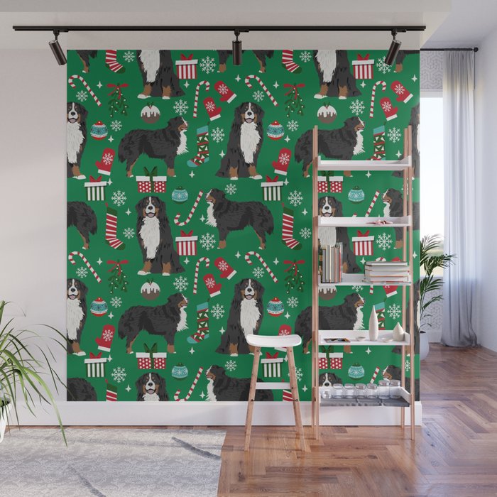 Bernese Mountain Dog christmas dog breed gifts mittens stockings presents candy canes Wall Mural Gallery Image 1