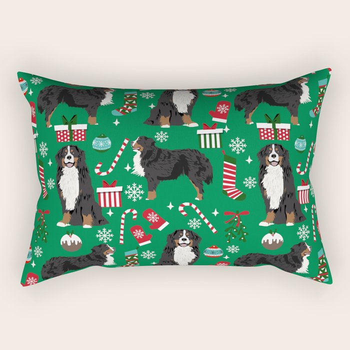 Bernese Mountain Dog christmas dog breed gifts mittens stockings presents candy canes Rectangular Pillow Gallery Image 1