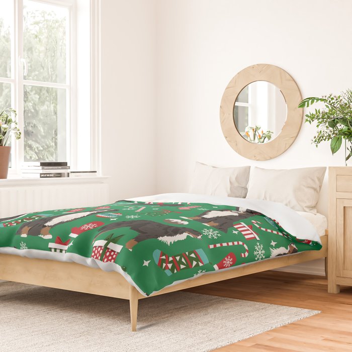 Bernese Mountain Dog christmas dog breed gifts mittens stockings presents candy canes Duvet Cover Gallery Image 2