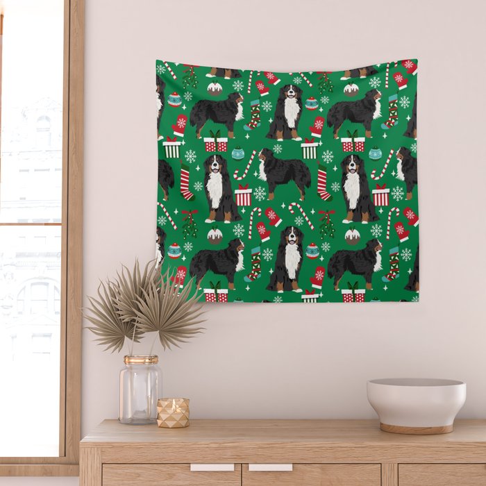 Bernese Mountain Dog christmas dog breed gifts mittens stockings presents candy canes Wall Tapestry Gallery Image 2