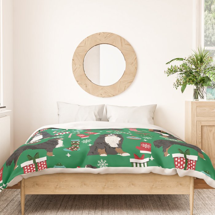 Bernese Mountain Dog christmas dog breed gifts mittens stockings presents candy canes Duvet Cover Gallery Image 3