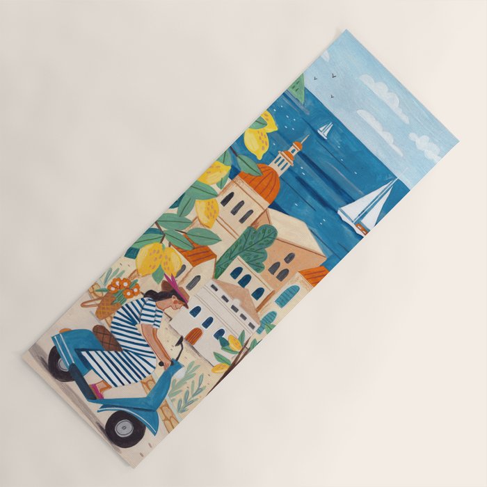 Travel poster woman on the Amalfi coast Italy Yoga Mat Gallery Image 1