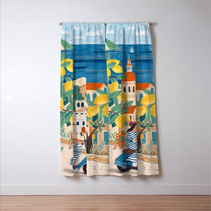 Travel poster woman on the Amalfi coast Italy Window Curtain Gallery Image 3