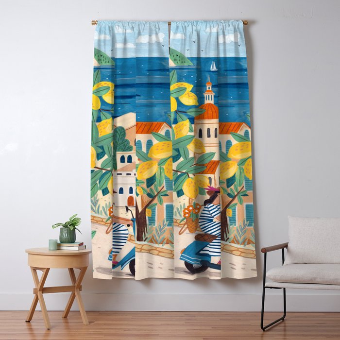 Travel poster woman on the Amalfi coast Italy Window Curtain Gallery Image 5