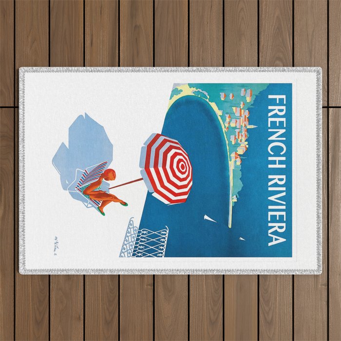 1954 FRENCH RIVIERA Travel Poster Outdoor Rug Gallery Image 1